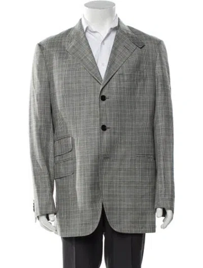 Pre-owned Etro Wool Plaid Print Blazer In Gray