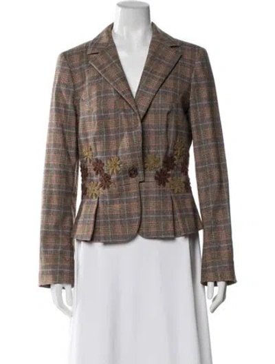 Pre-owned Etro Wool Plaid Print Blazer In Gray