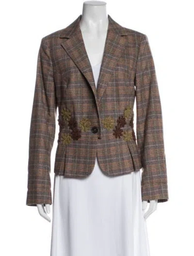 Pre-owned Etro Wool Plaid Print Blazer In Gray