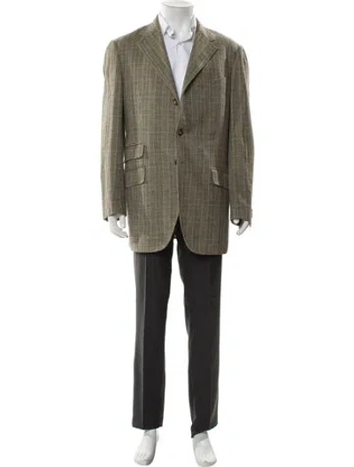 Pre-owned Etro Wool Plaid Print Blazer In Green