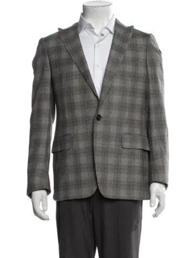 Pre-owned Etro Wool Plaid Print Blazer In Grey