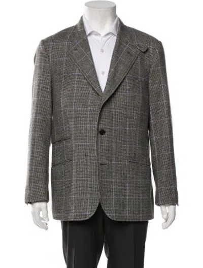 Pre-owned Etro Wool Plaid Print Blazer In Grey