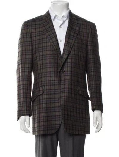 Pre-owned Etro Wool Plaid Print Blazer In Purple