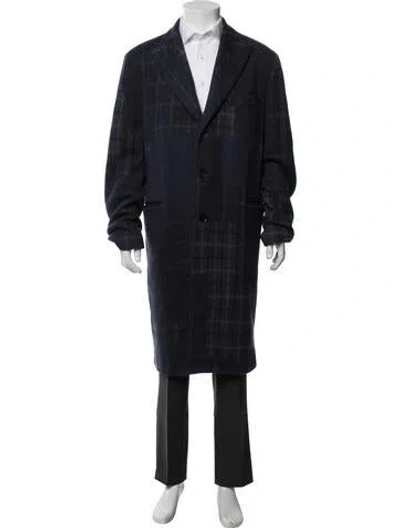 Pre-owned Etro Wool Plaid Print Coat In Blue