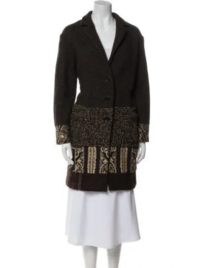 Pre-owned Etro Wool Plaid Print Coat In Brown