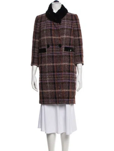 Pre-owned Etro Wool Plaid Print Coat In Purple