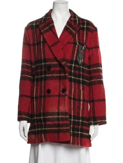 Pre-owned Etro Wool Plaid Print Coat In Red