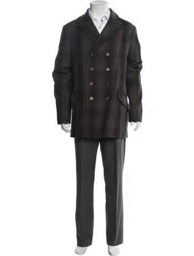 Pre-owned Etro Wool Plaid Print Overcoat In Gray