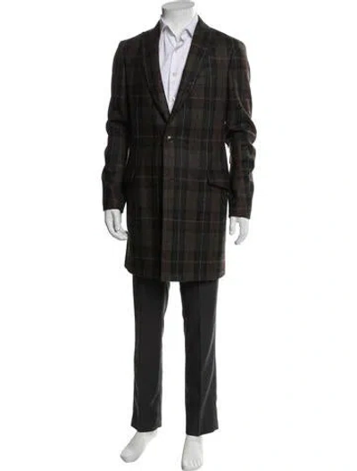 Pre-owned Etro Wool Plaid Print Overcoat In Green