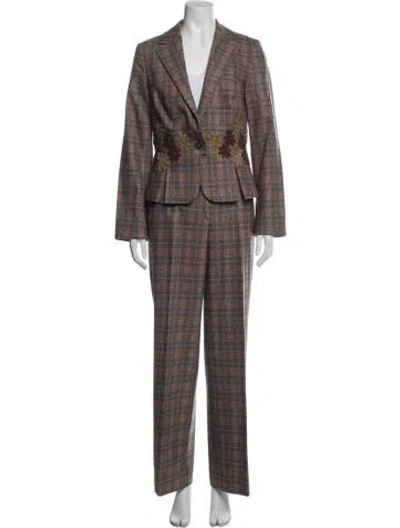 Pre-owned Etro Wool Plaid Print Pantsuit In Multi