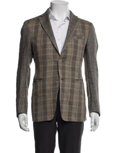 Pre-owned Etro Wool Plaid Print Peacoat In Green