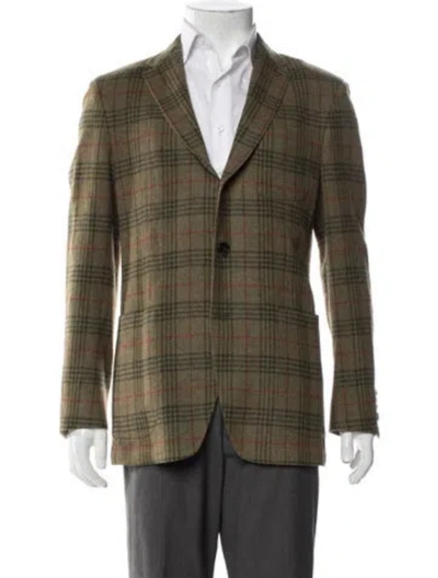 Pre-owned Etro Wool Plaid Print Peacoat In Green