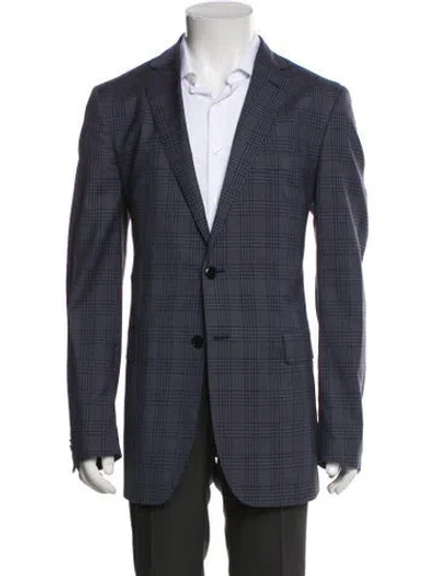 Pre-owned Etro Wool Plaid Print Sport Coat In Blue