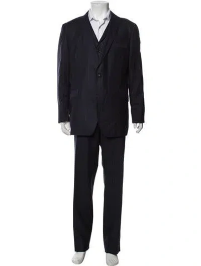 Pre-owned Etro Wool Plaid Print Three-piece Suit In Blue