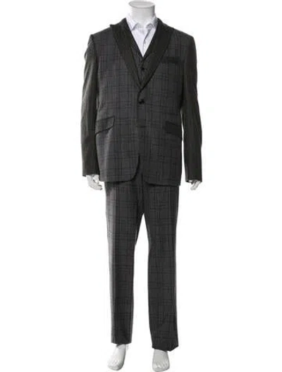 Pre-owned Etro Wool Plaid Print Three-piece Suit In Grey
