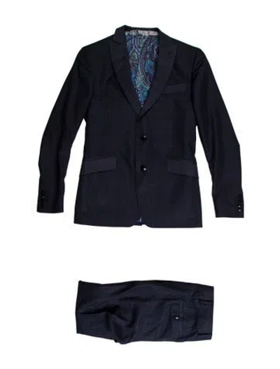 Pre-owned Etro Wool Plaid Print Two-piece Suit In Blue