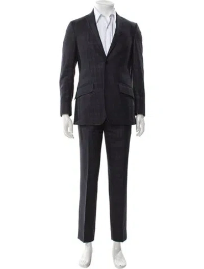 Pre-owned Etro Wool Plaid Print Two-piece Suit In Blue