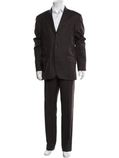Pre-owned Etro Wool Plaid Print Two-piece Suit In Brown