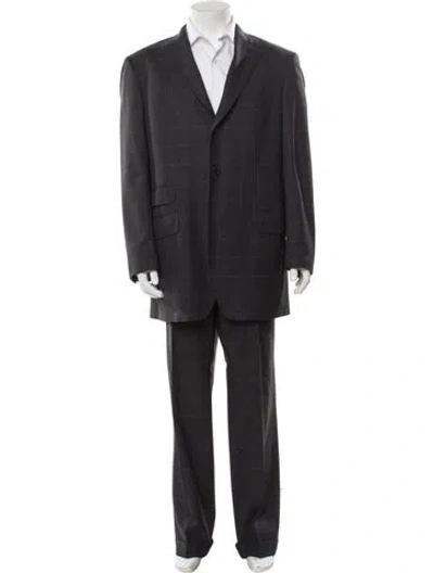 Pre-owned Etro Wool Plaid Print Two-piece Suit In Gray