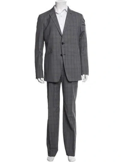 Pre-owned Etro Wool Plaid Print Two-piece Suit In Gray