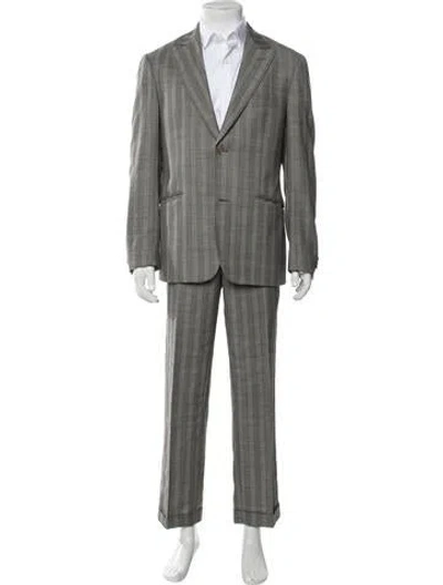 Pre-owned Etro Wool Plaid Print Two-piece Suit In Grey