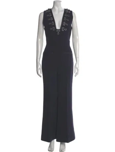 Pre-owned Etro Wool Plunge Neckline Jumpsuit In Gray
