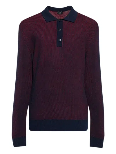 Etro Ribbed Polo Shirt In Vanis Ribbed Wool In Purple