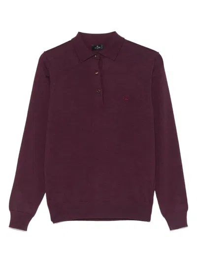 Etro Wool Polo Shirt In Burgundy