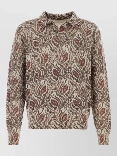 Etro Wool Polo Shirt Paisley Pattern Knit In Brown