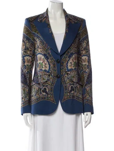 Pre-owned Etro Wool Printed Blazer In Blue