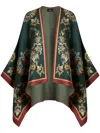 Etro Floral-print Silk Cape In Green