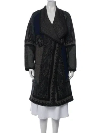 Pre-owned Etro Wool Printed Coat In Gray