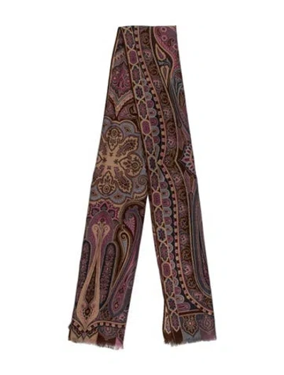 Pre-owned Etro Wool Printed Scarf In Brown
