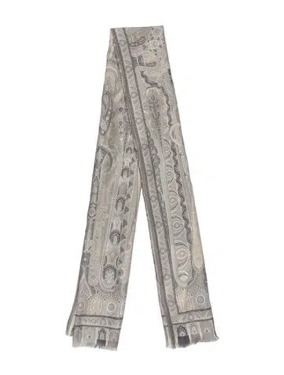 Pre-owned Etro Wool Printed Scarf In Gray
