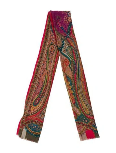 Pre-owned Etro Wool Printed Scarf In Red