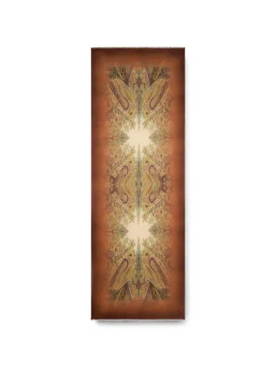 Etro Wool Scarf With Faded Print And Paisley Motif In Brown