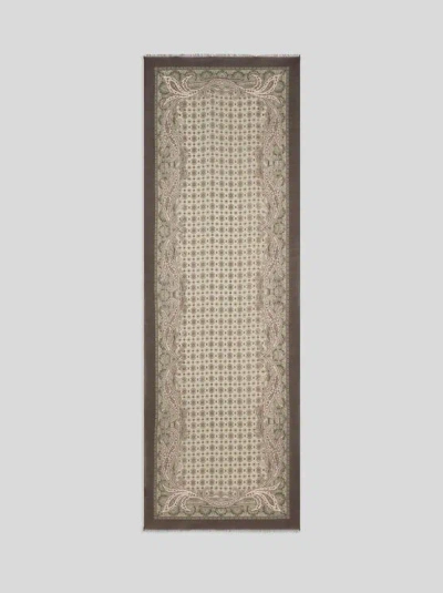 Etro , Wool Scarf With Tie Motif And Paisleys, Man, Brown In Neutral