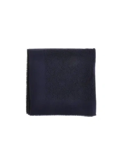 Etro Wool Shawl With Jacquard Motif In Blue