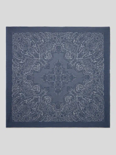 ETRO , WOOL SHAWL WITH JACQUARD MOTIF, WOMAN, BLUE