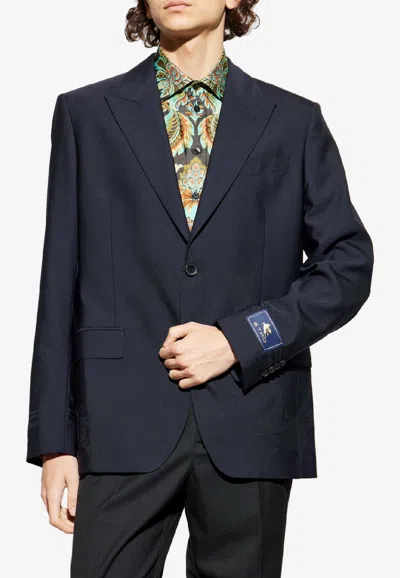 Etro Wool Single-breasted Blazer In Blue