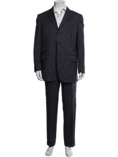 Pre-owned Etro Wool Striped Two-piece Suit In Blue