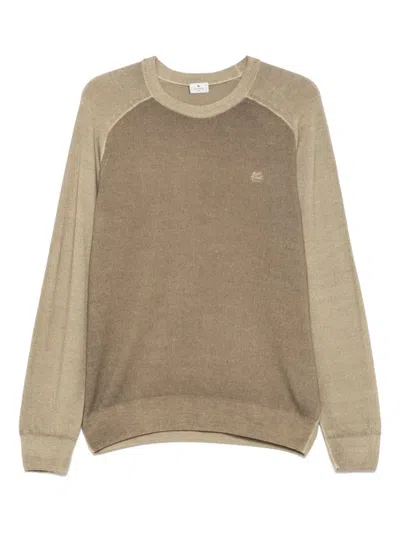 Etro Two-tone Midweight Knit Wool Pullover In Brown