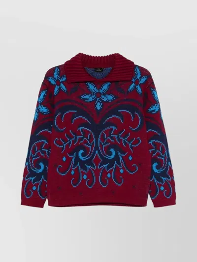 Etro Wool Sweater Floral Pattern In Red