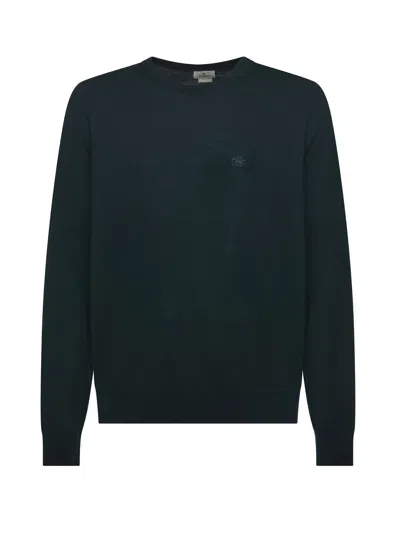 Etro Wool Sweater With Embroidered Monogram In Green