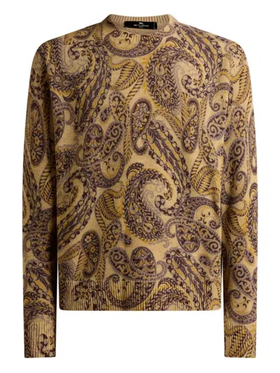 Etro Wool Sweater With Paisley Print In Brown