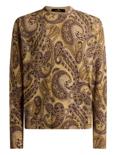 Etro Wool Sweater With Paisley Print In Brown