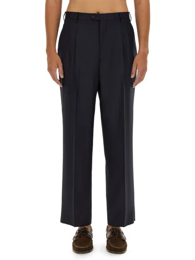 Etro Wool Trousers With Pleats In Blue