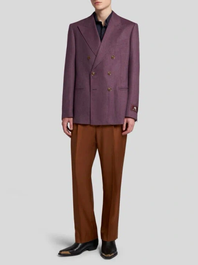 Etro , Wool Trousers With Pleats, Man, Brown, Size 54