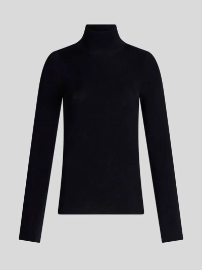 Etro Wool Turtleneck Sweater In Navy Blue