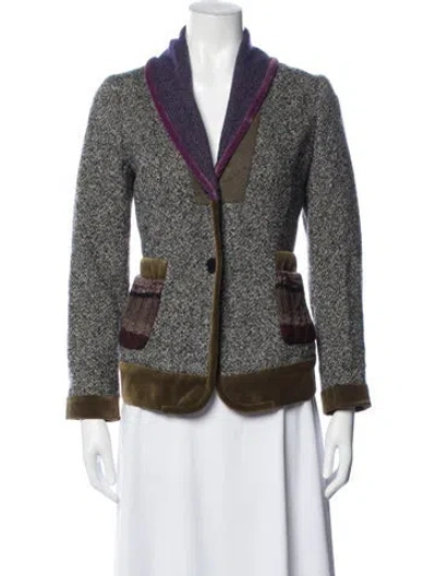 Pre-owned Etro Wool Tweed Pattern Blazer In Multicolor